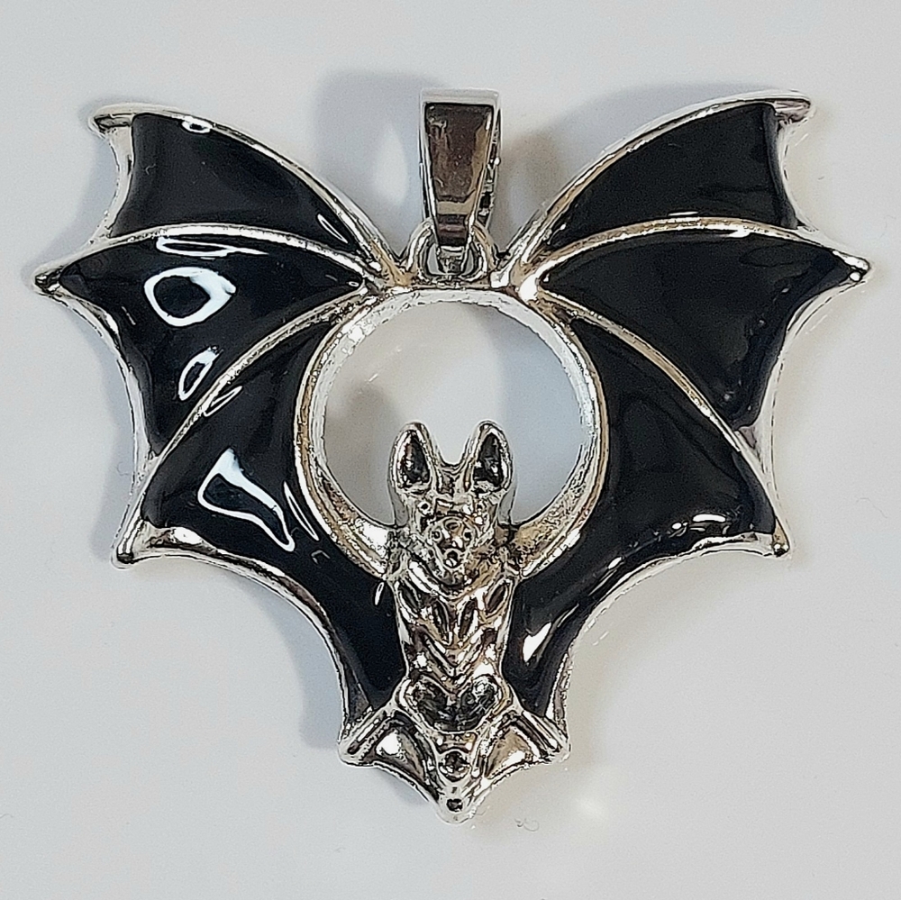 Silver and Black Bat Necklace Pendant